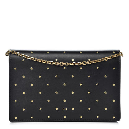 Christian Dior Calfskin Embossed Stars Wallet on Chain Black Gold 1 of 6