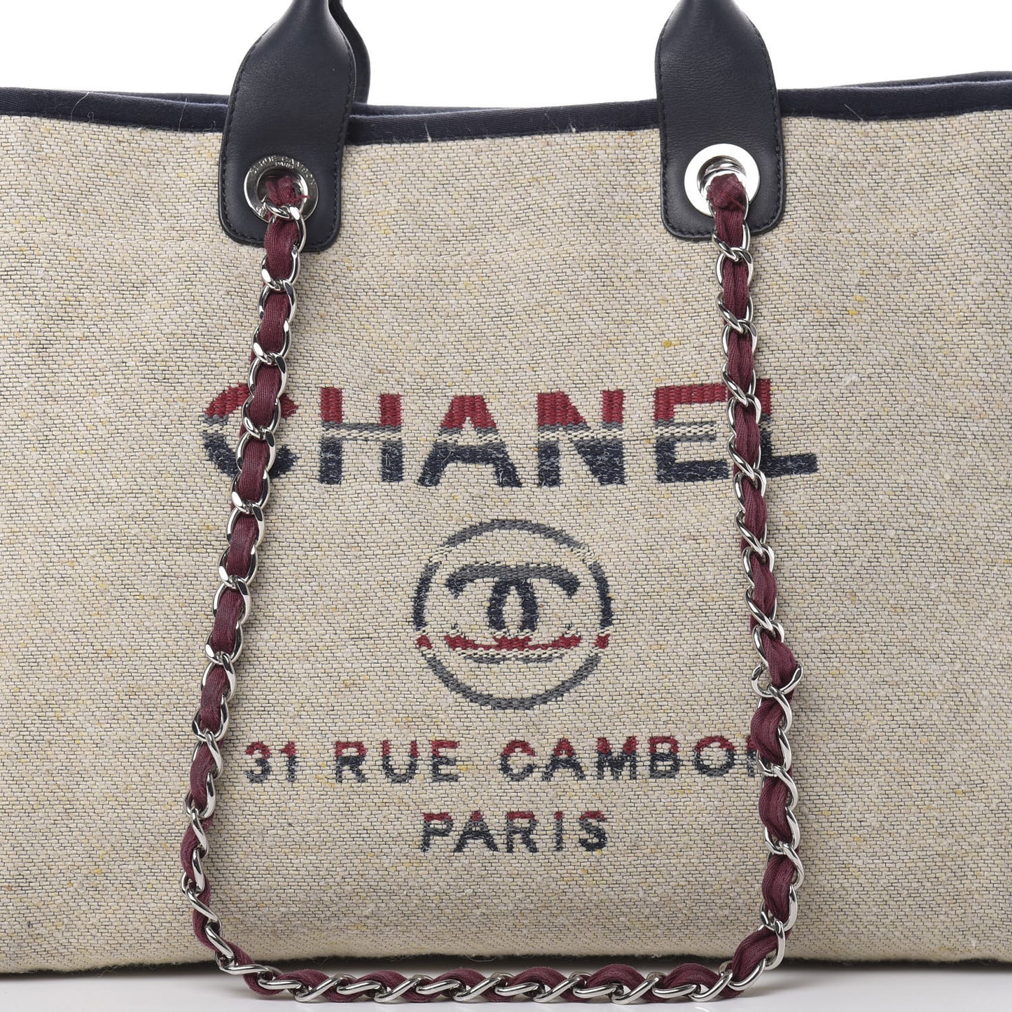 Striped Canvas Medium Deauville Tote Beige