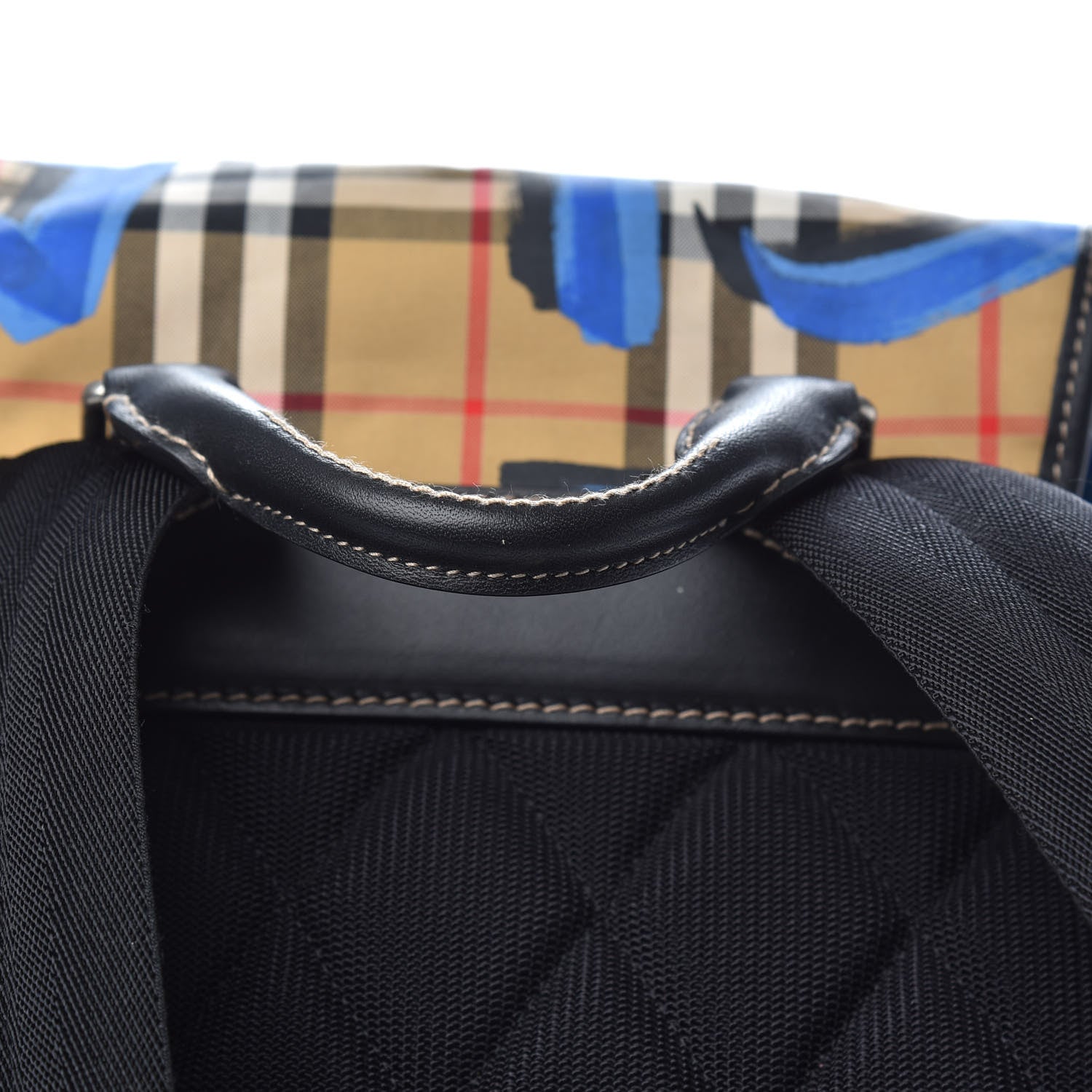 Burberry Vintage Check Graffiti Print Large Rucksack Backpack Blue Antique Yellow 6 of 10