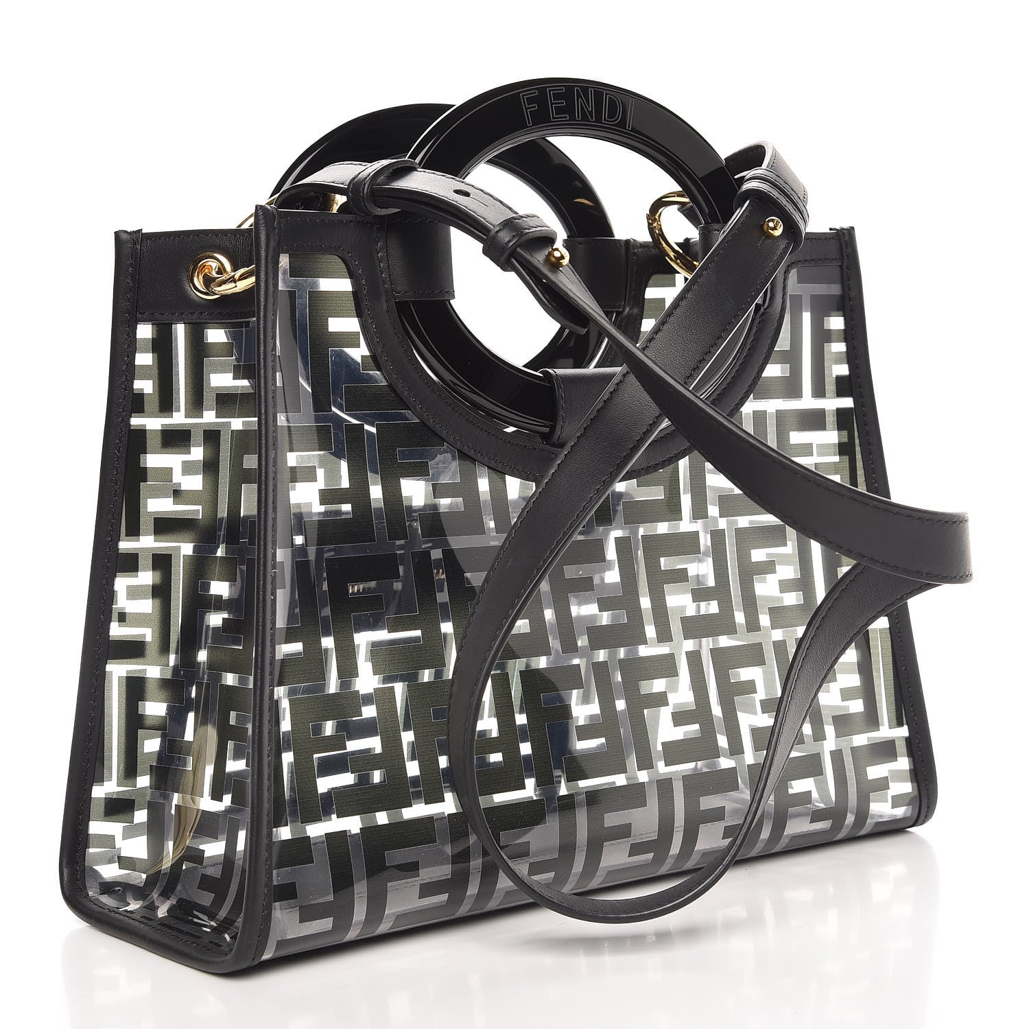 Fendi TPU FF Vitello Century Plexiglass Small Runaway Shopper Tote Black 3 of 7