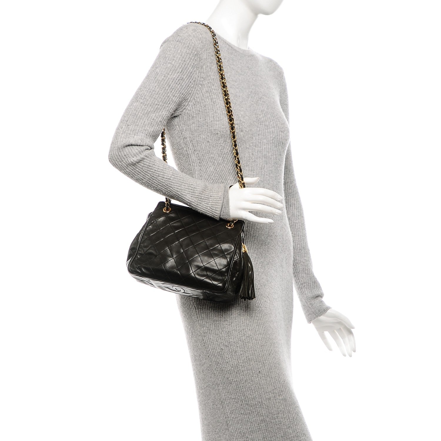 Chanel Lambskin Quilted Small Tassel Shoulder Bag Dark Green 2 of 8