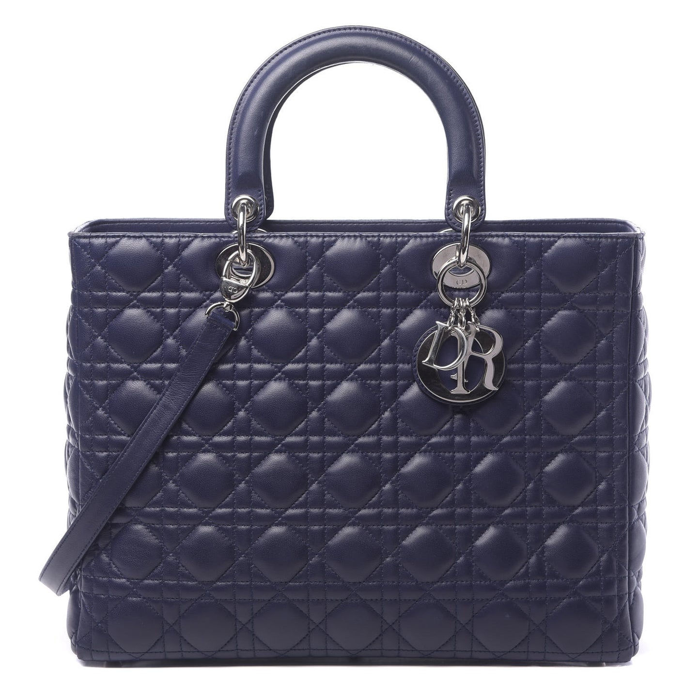 Lambskin Cannage Large Lady Dior Navy Blue