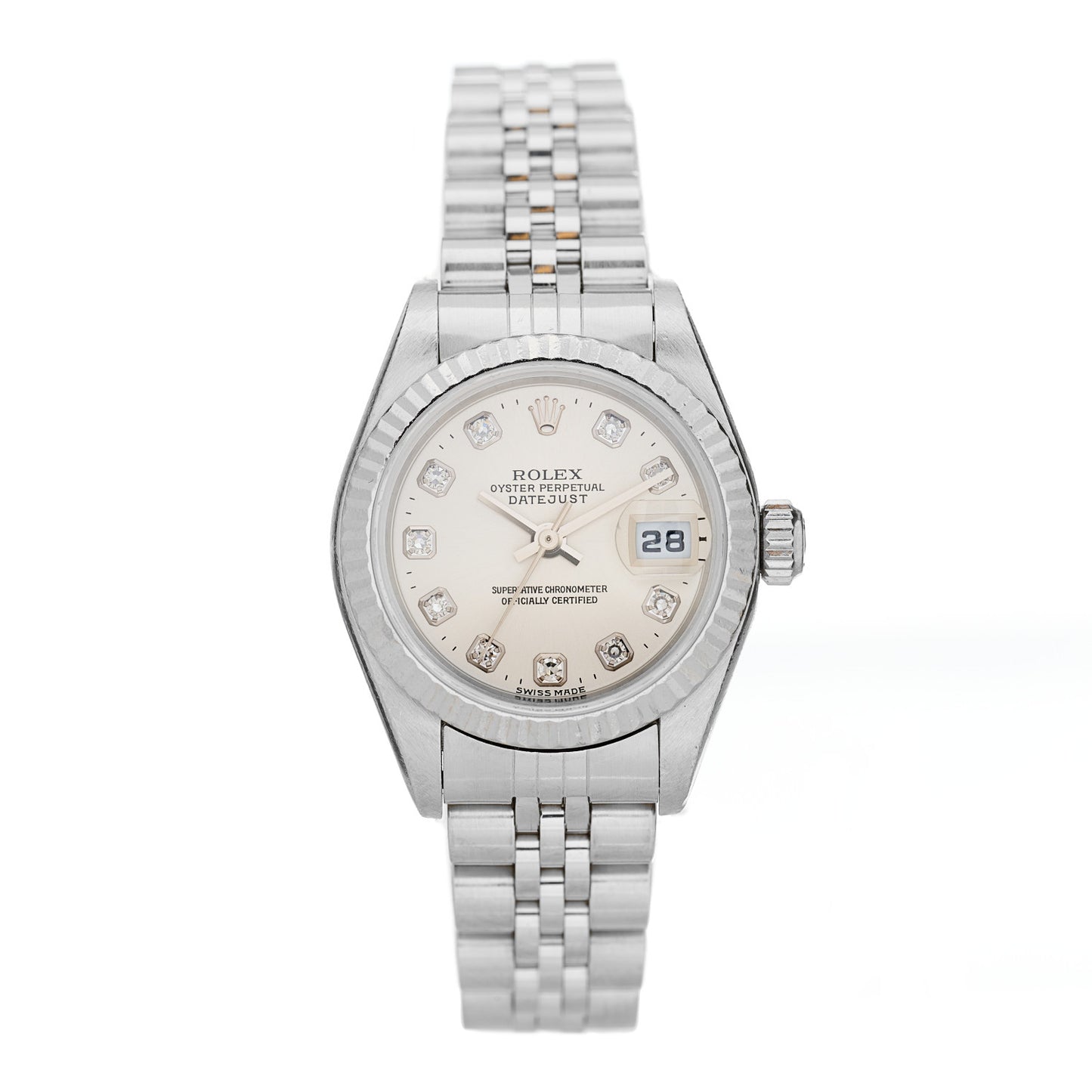Stainless Steel 18K White Gold Diamond 26mm Oyster Perpetual Datejust Watch Silver 79174