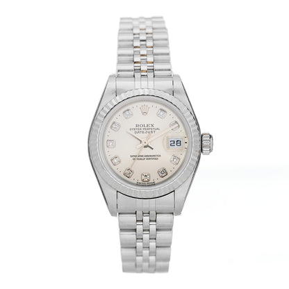 Rolex Stainless Steel 18K White Gold Diamond 26mm Oyster Perpetual Datejust Watch Silver 79174 1 of 4