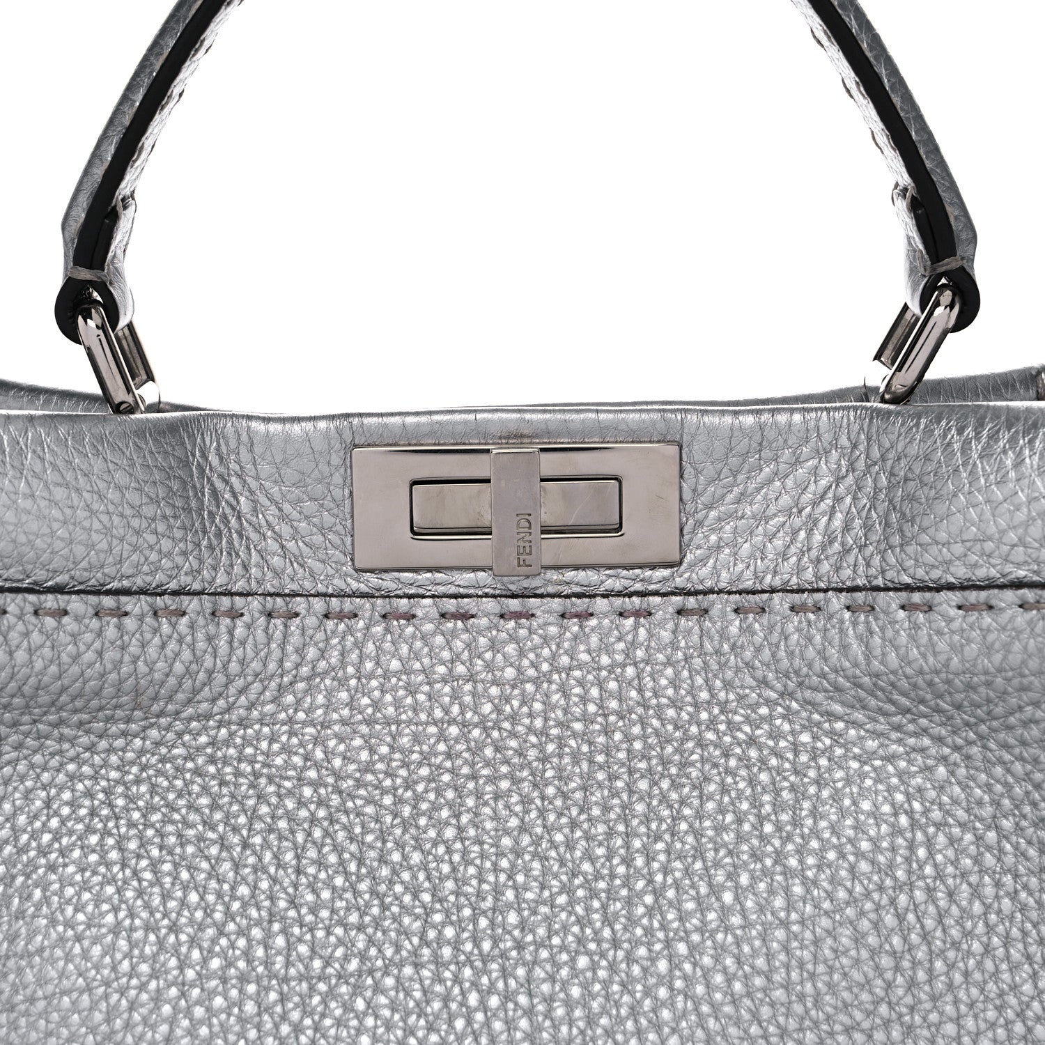 Fendi Cuoio Romano Lux Selleria Medium Peekaboo Iconic Satchel Argento 9 of 10