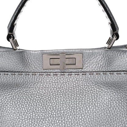 Fendi Cuoio Romano Lux Selleria Medium Peekaboo Iconic Satchel Argento 9 of 10