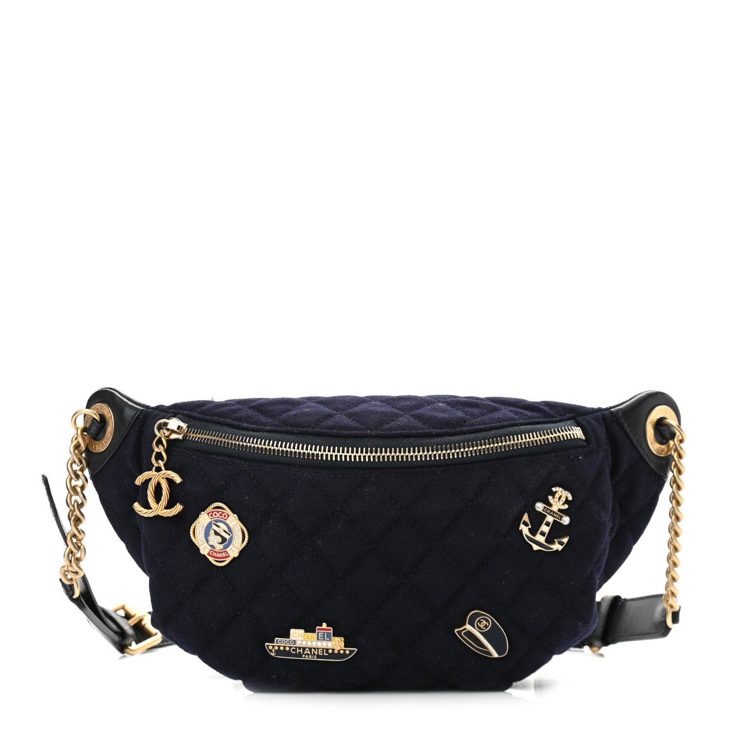 Chanel Wool Lambskin Quilted Paris Hamburg Charms Waist Bag Dark Navy 1 of 10