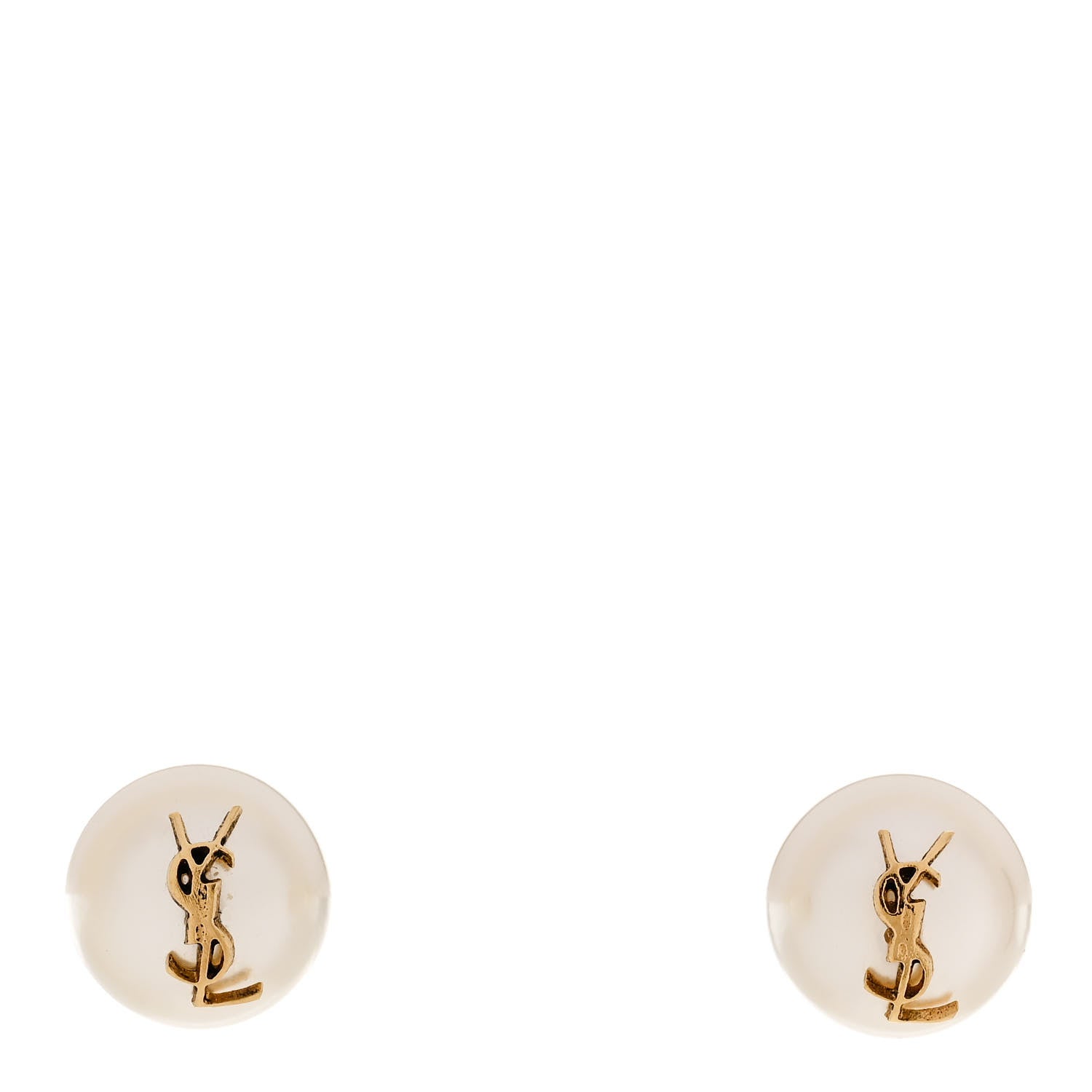 Saint Laurent Pearl Monogram Stud Earrings White Gold 1 of 4