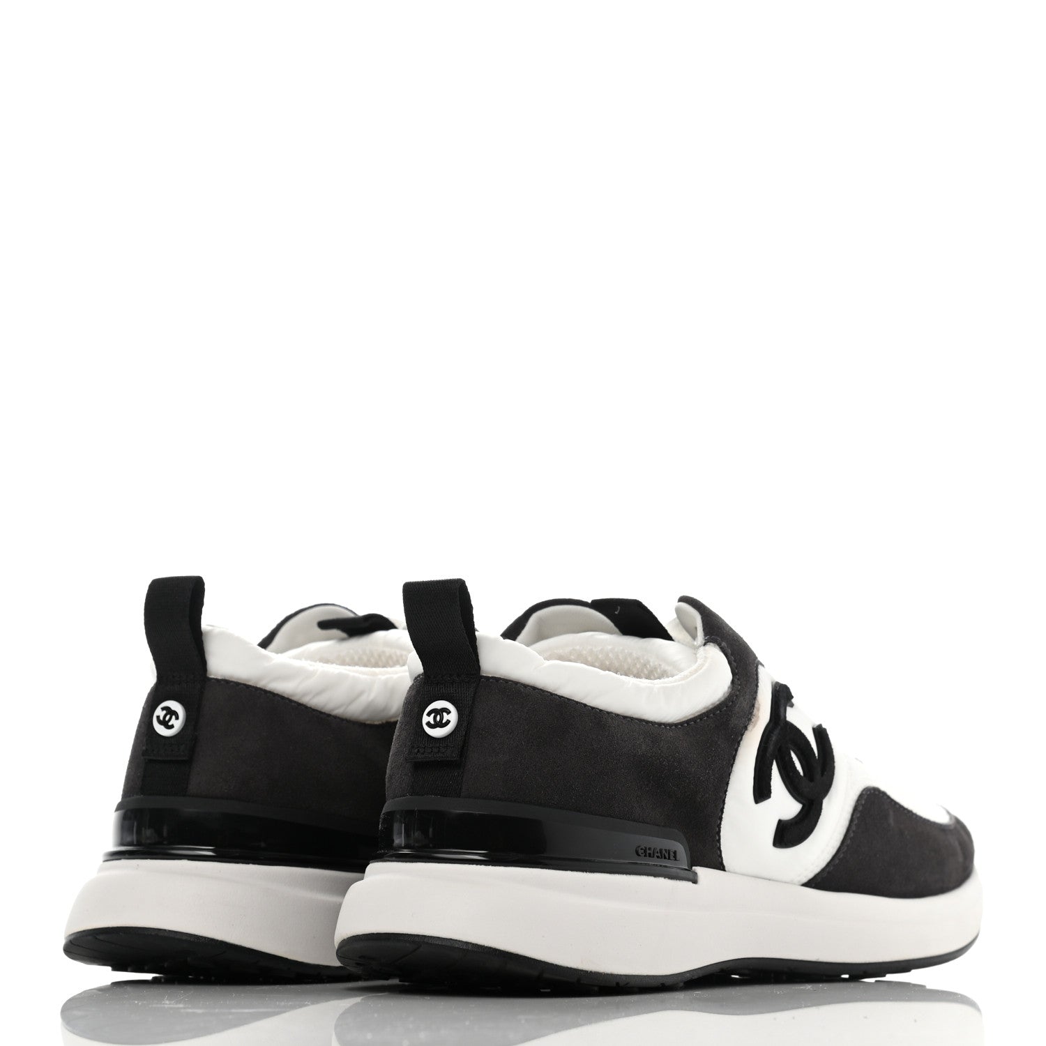 Chanel Nylon Suede Calfskin CC Sneakers 39 White Dark Grey 4 of 10