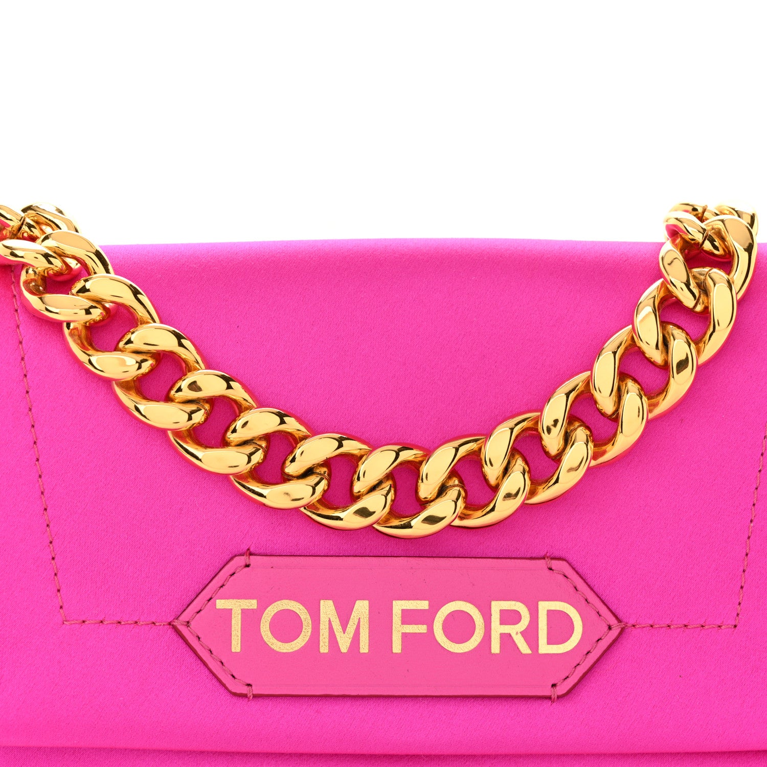 Tom Ford Satin Mini Label Chain Shoulder Bag Hot Pink 7 of 11