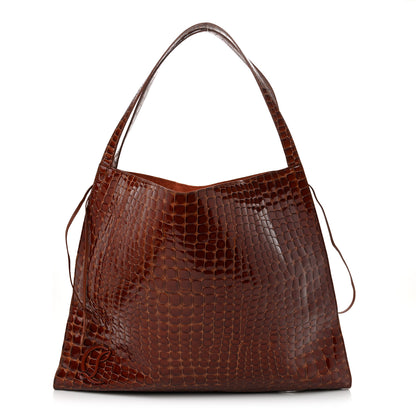 Christian Louboutin Patent Calfskin Crocodile Embossed Le 54 Tote Acajou 1 of 12