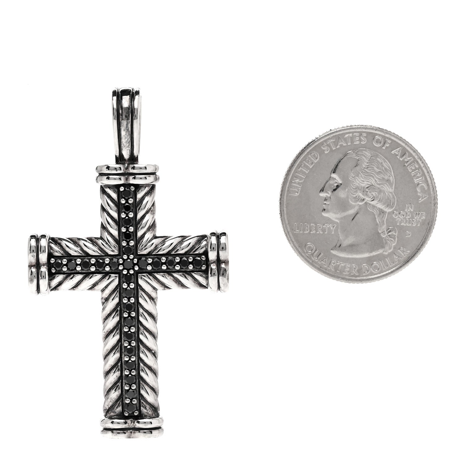 David Yurman Sterling Silver Pave Black Diamond 41.5mm Chevron Cross Pendant 2 of 5