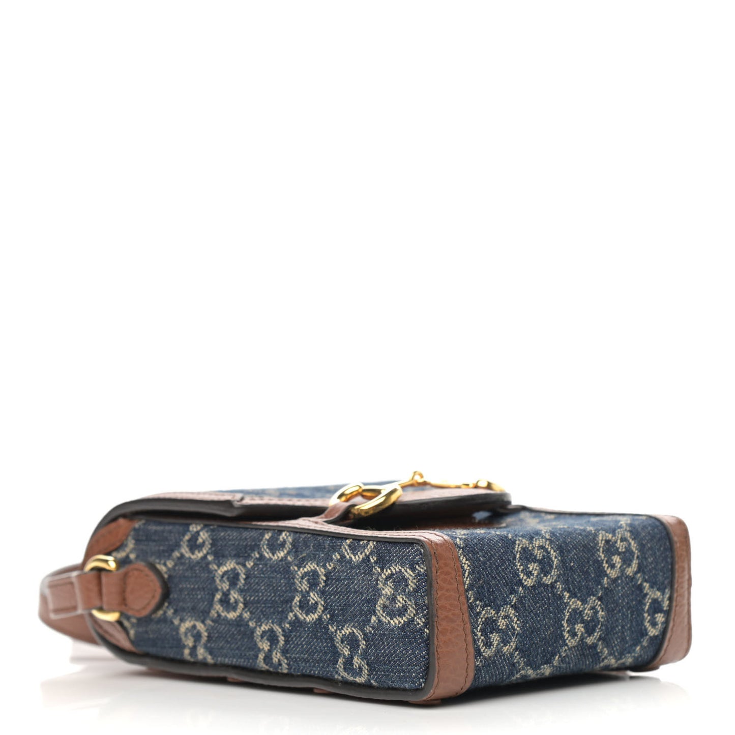 New Denim GG Monogram Dollar Calfskin Mini Horsebit 1955 Crossbody Bag Blue Tea Cuir Epilog