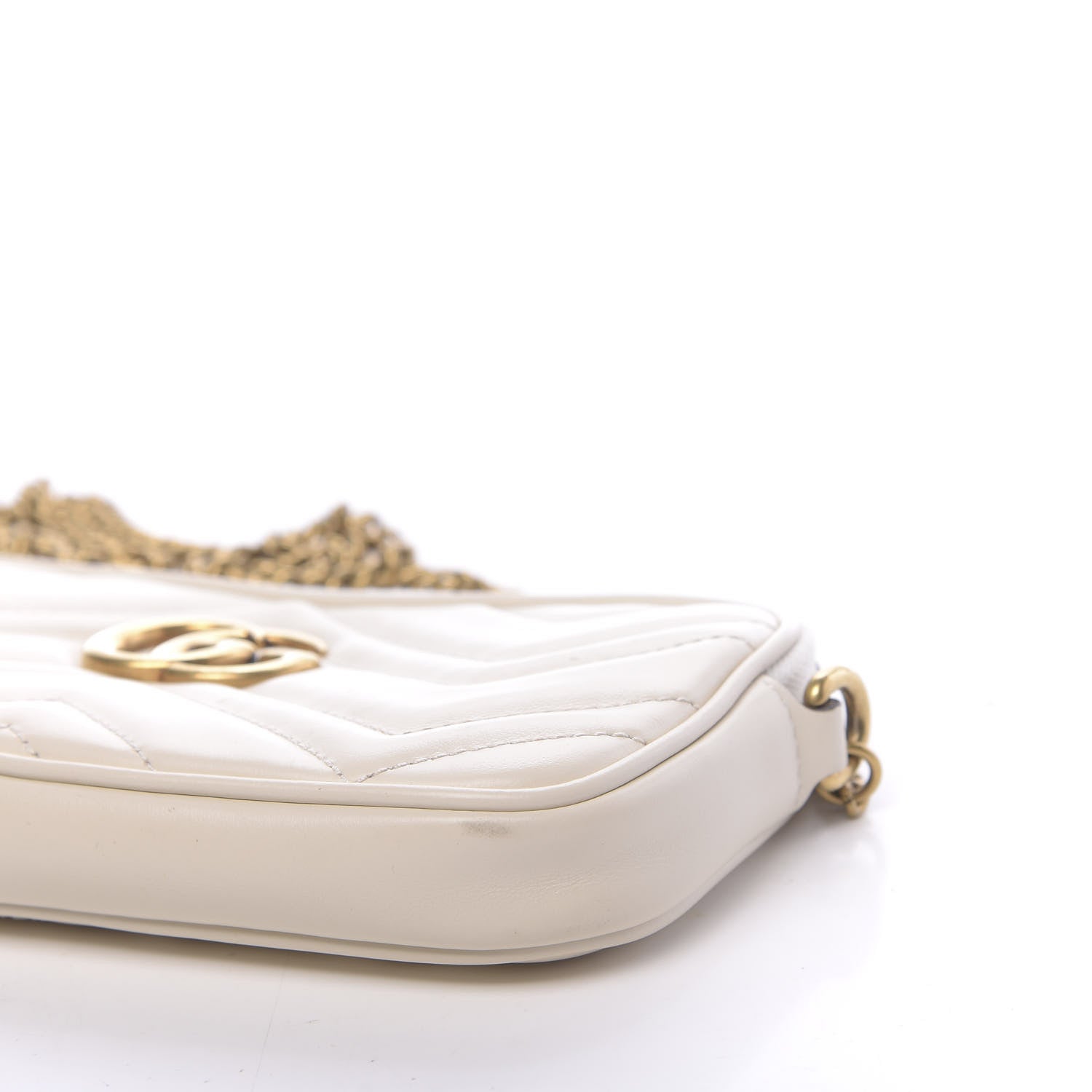 Gucci Calfskin Matelasse Mini GG Marmont Chain Crossbody Bag White 9 of 13