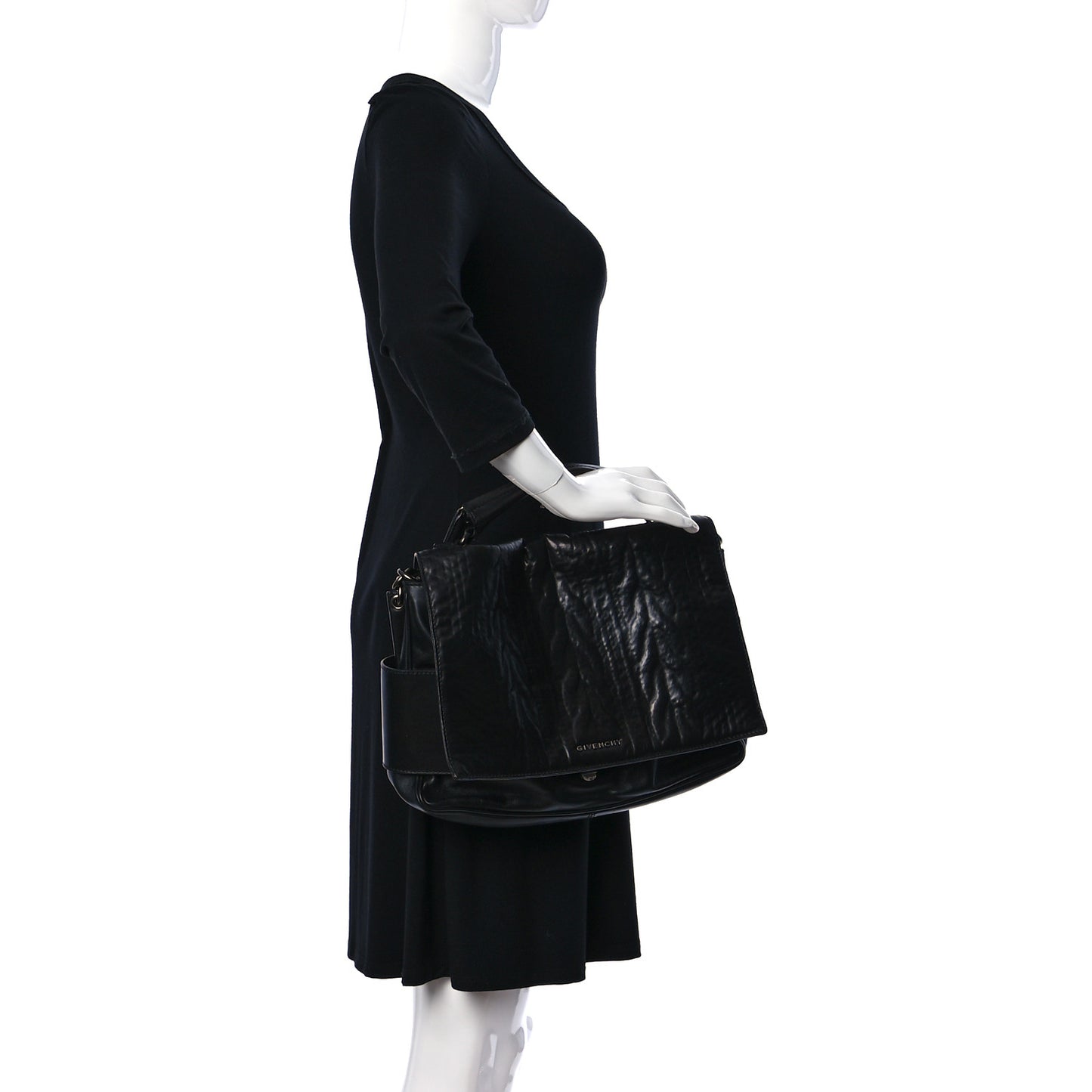 Calfskin Cable Embossed Eve Shoulder Bag Black