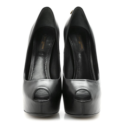 Louis Vuitton Smooth Calfskin Oh Really Peep Toe Pumps 37.5 Black 3 of 9