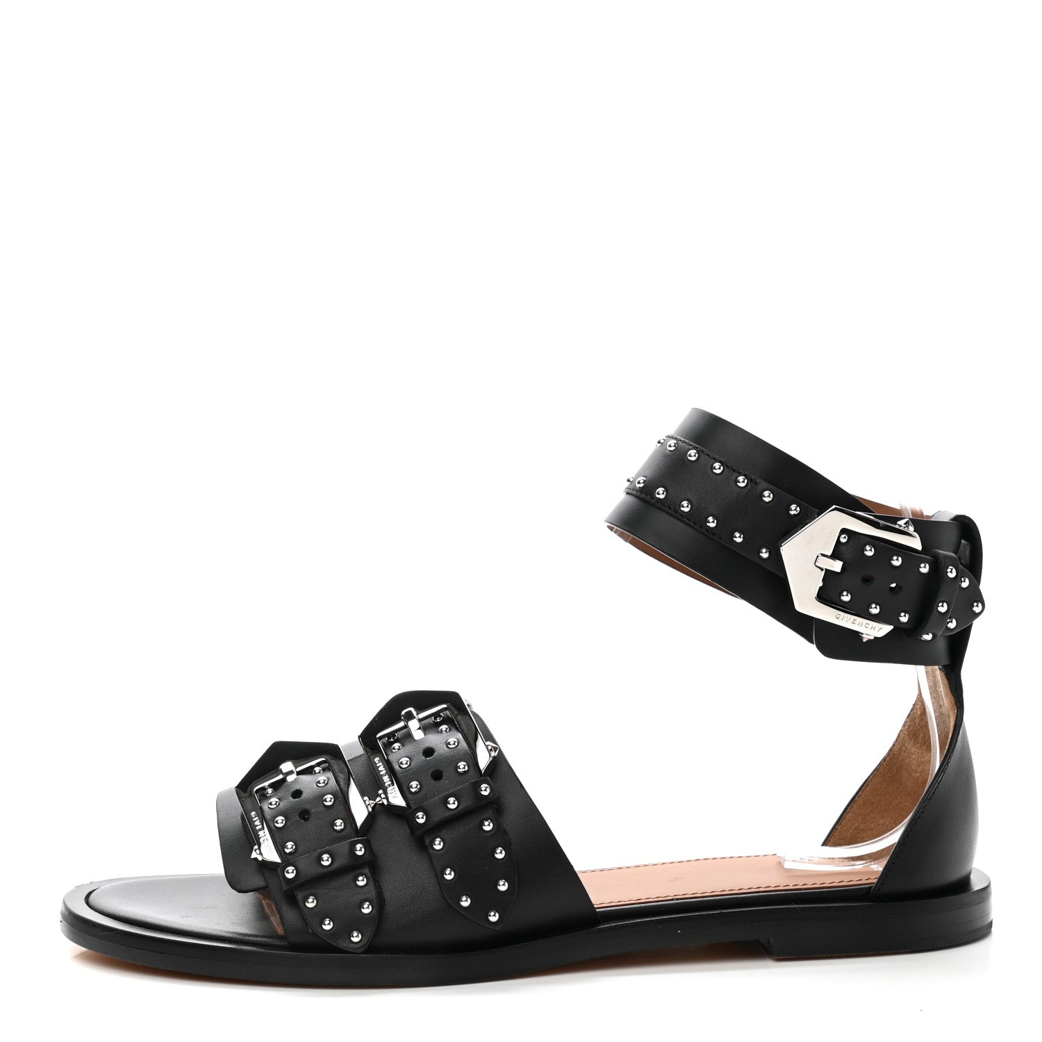 Givenchy Calfskin Studded Elegant Flat Sandals 37 Black 1 of 10