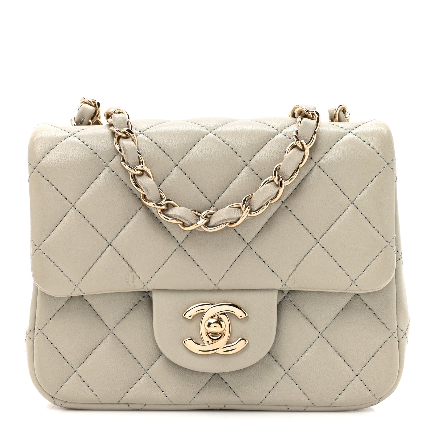 Lambskin Quilted Mini Square Flap Grey