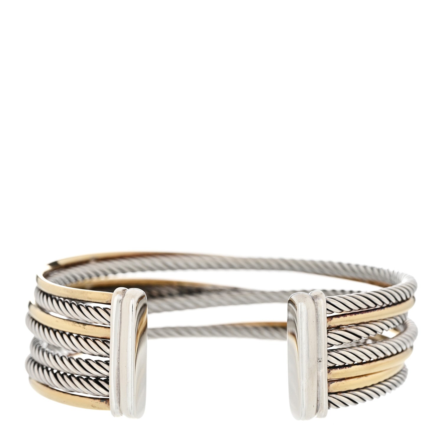 David Yurman Sterling Silver 18K Yellow Gold 21mm Four Row Crossover Cuff Bracelet 2 of 4