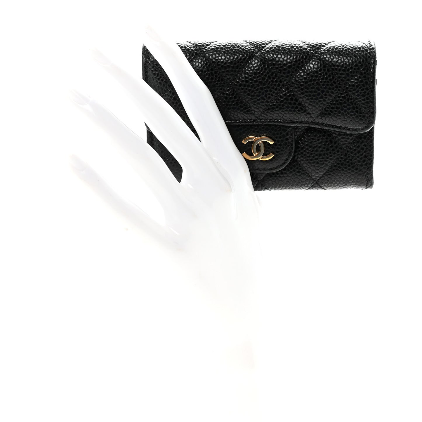 Caviar Quilted Flap Card Holder Wallet Black