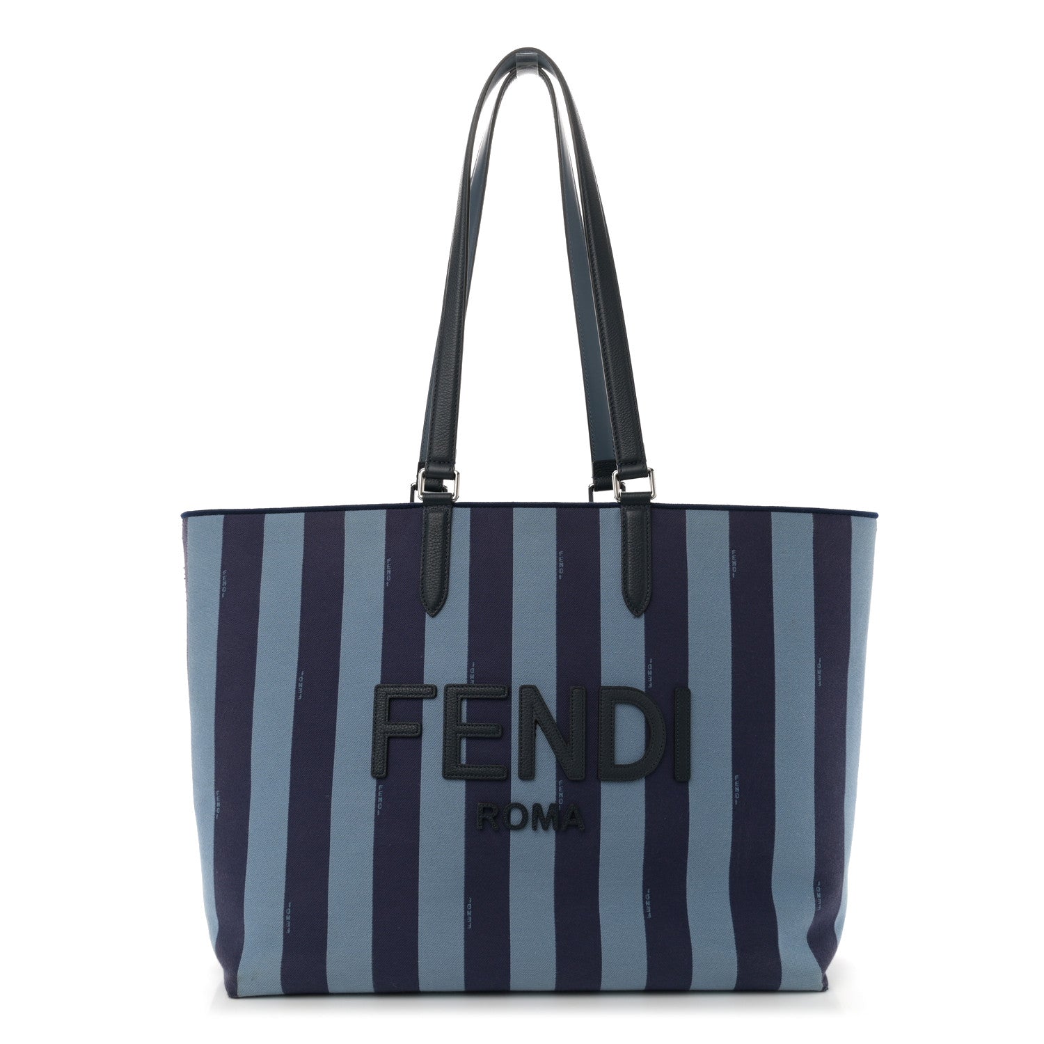 Fendi Pequin Vitello Logo Shopper Tote Blue 1 of 12
