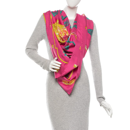 Hermes Silk Les Cles Shawl 140 Fuchsia Vert Orange 2 of 6