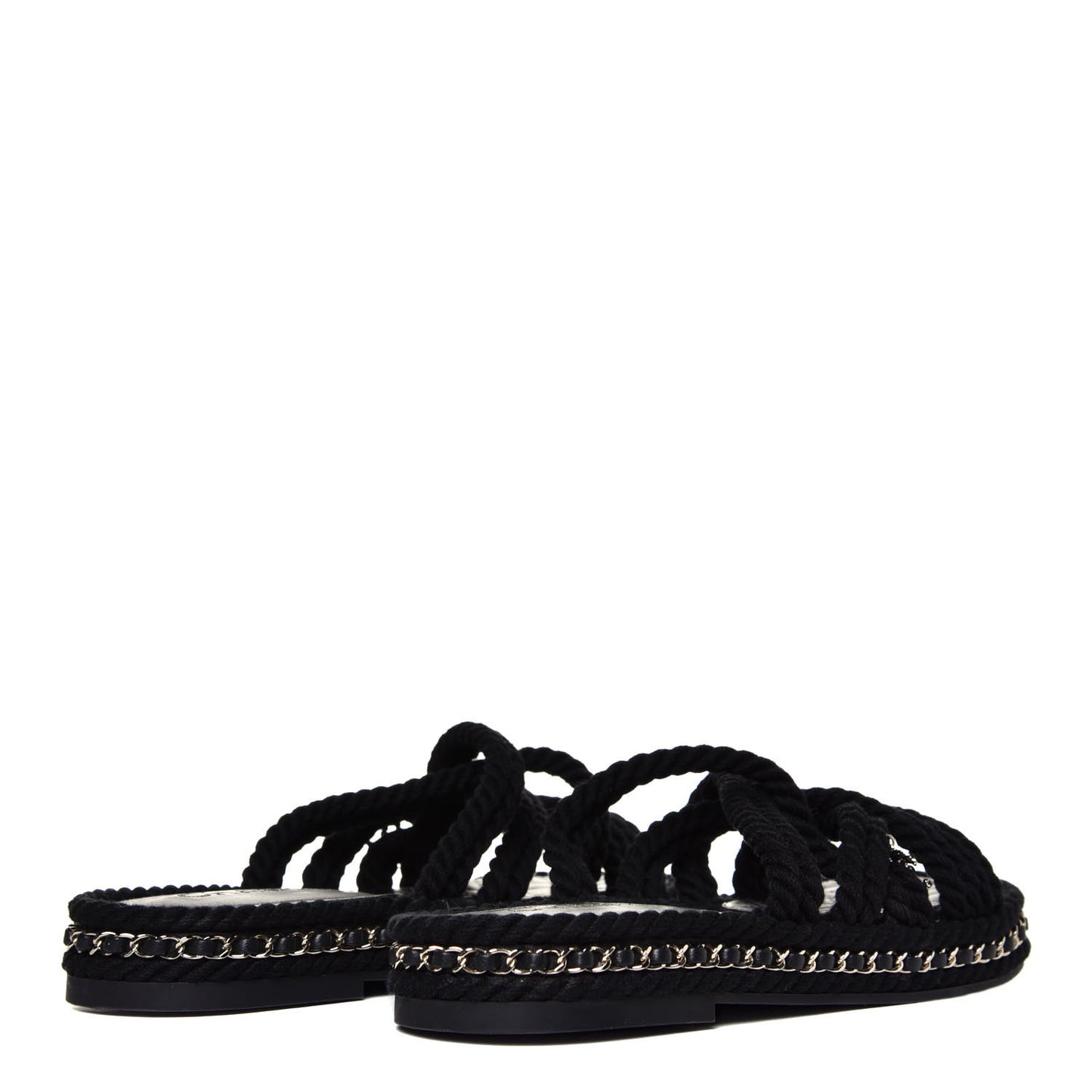 Cord Lambskin Chain Slide Sandals 39 Black