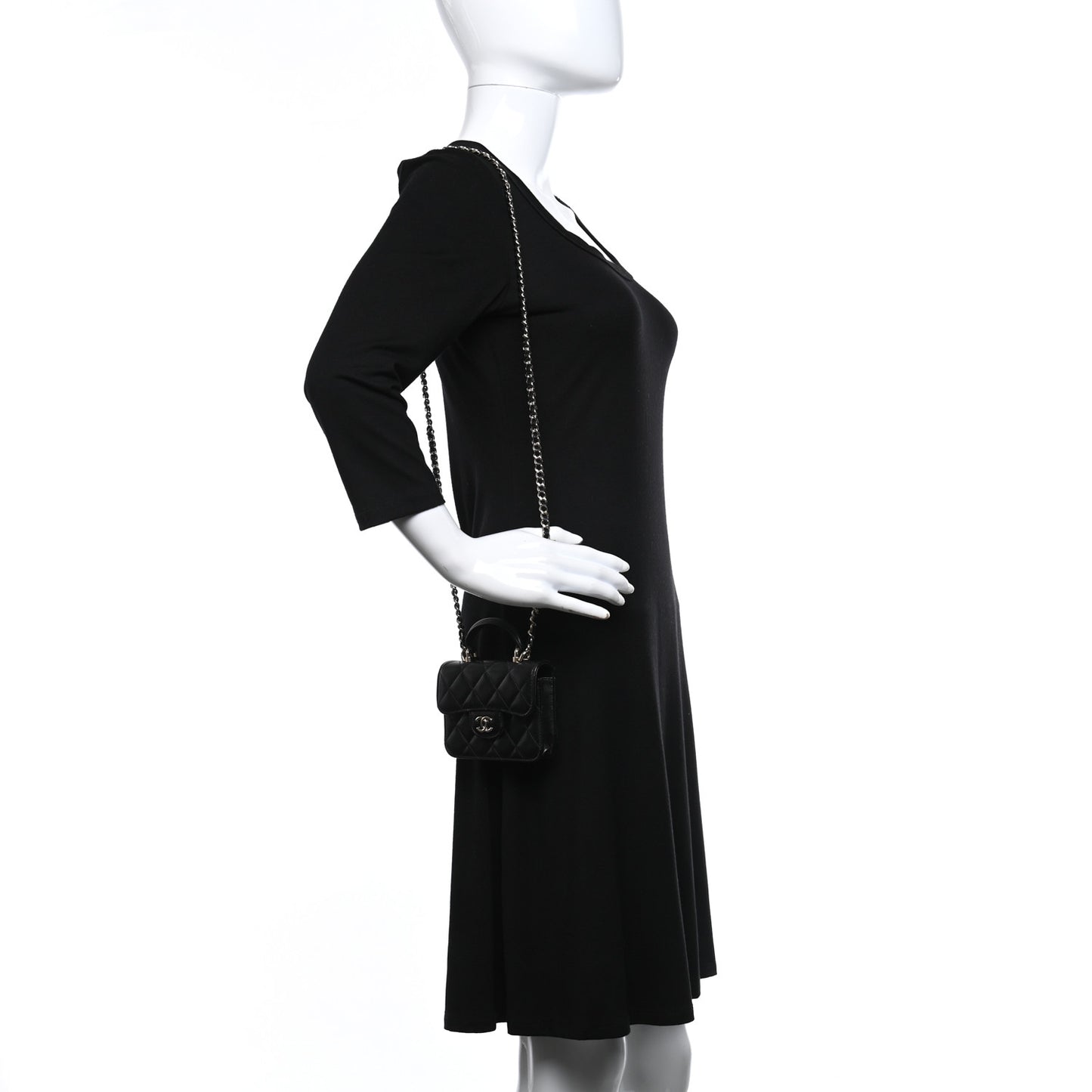 Lambskin Quilted Top Handle Flap Clutch With Chain Black