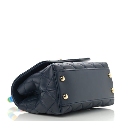 Chanel Goatskin Quilted Extra Mini Rainbow Coco Handle Flap Navy Blue 4 of 12