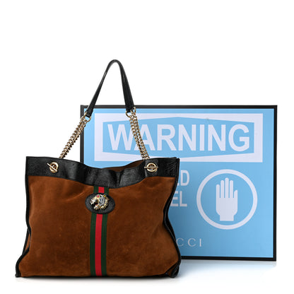 Gucci Suede Patent Large Rajah Chain Tote Nocciola Black 15 of 15