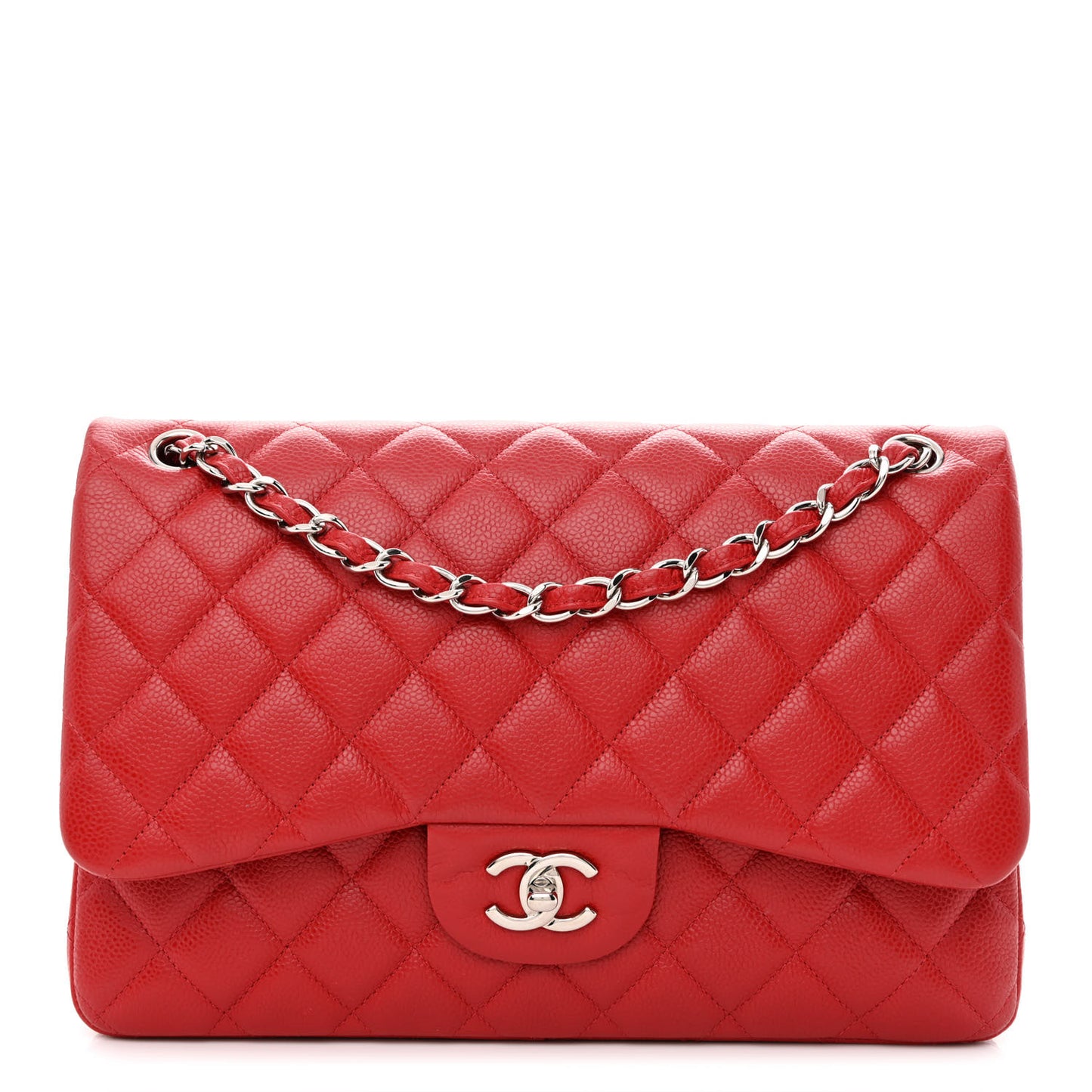 Caviar Quilted Jumbo Double Flap Red