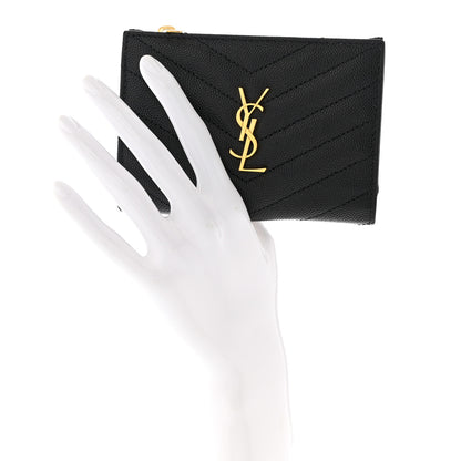 Saint Laurent Grain De Poudre Matelasse Chevron Monogram Zipped Two-Part Wallet Black 2 of 8
