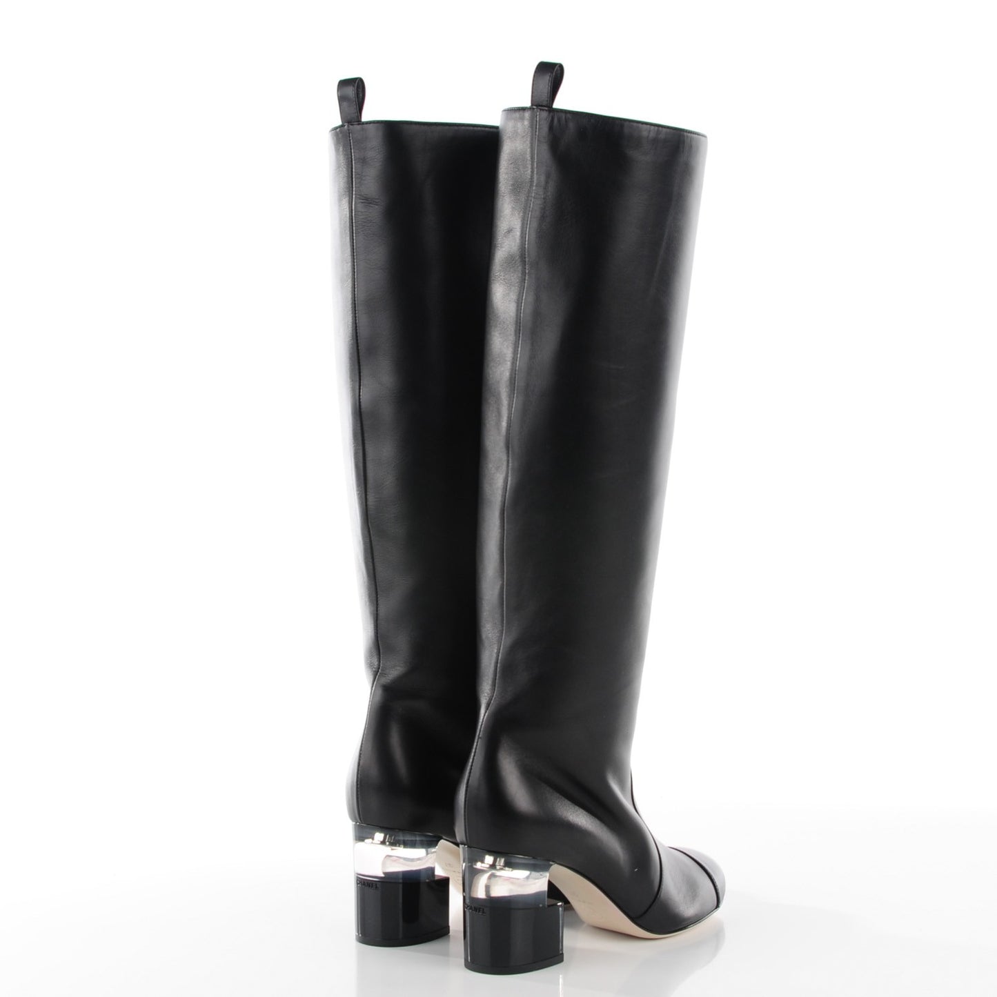 Calfskin Pearl Knee High Boots 37 Black