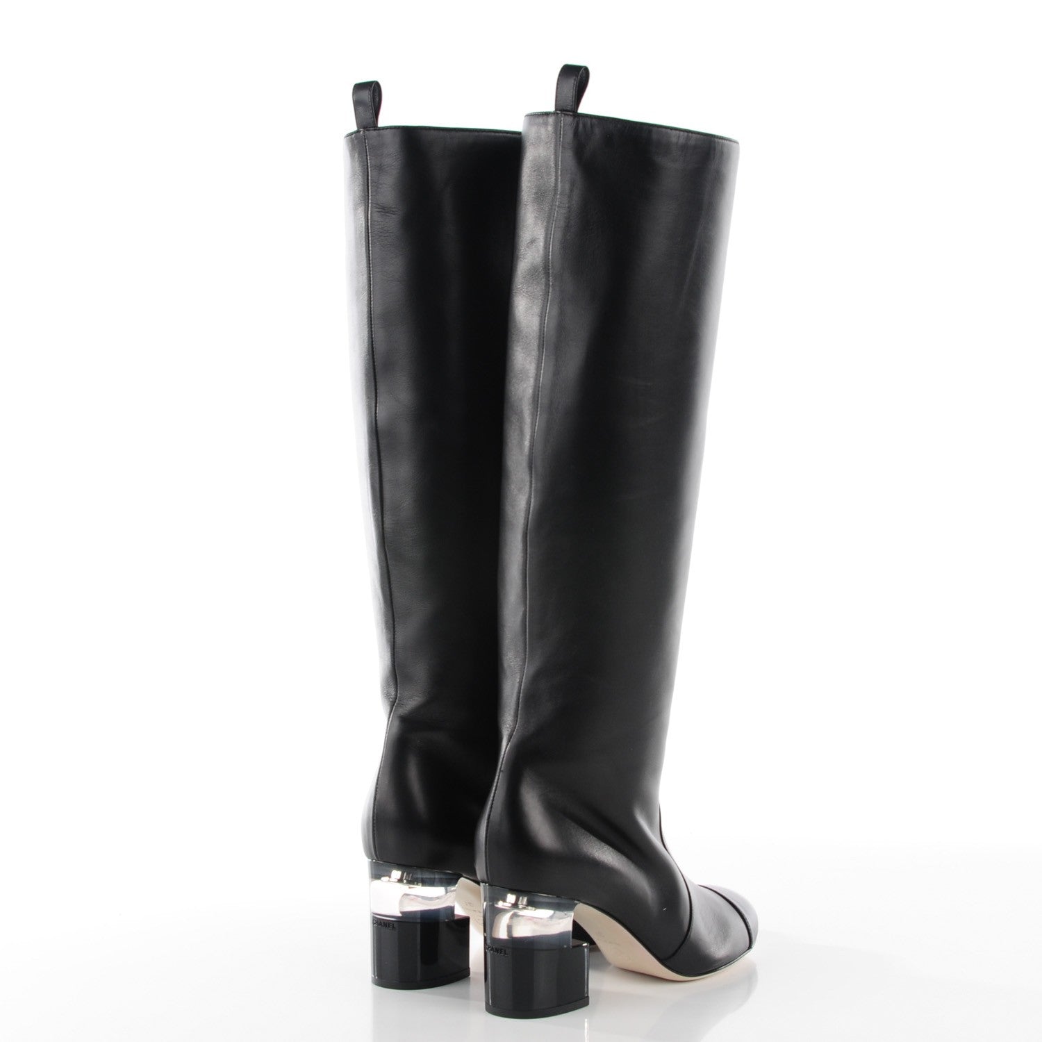 Chanel Calfskin Pearl Knee High Boots 37 Black 4 of 9
