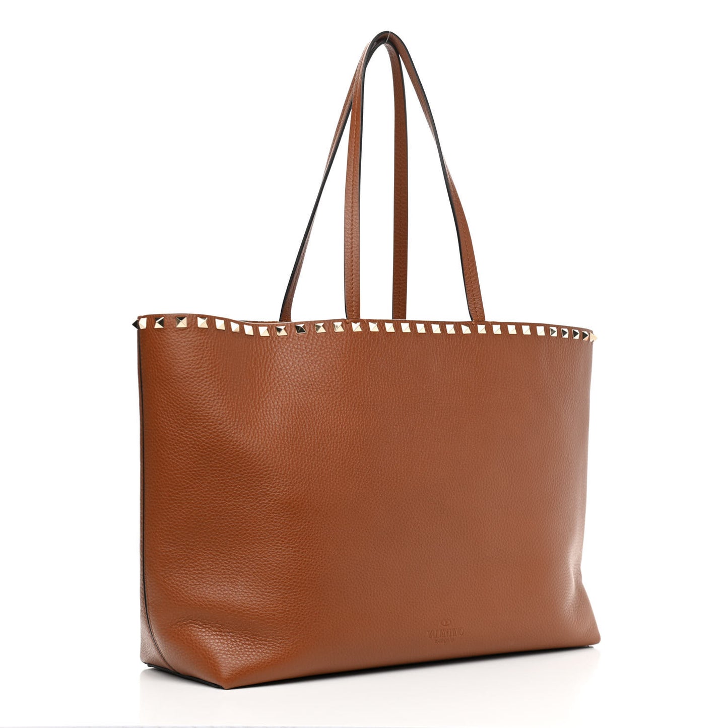 Grained Calfskin Rockstud Shoulder Tote Tan
