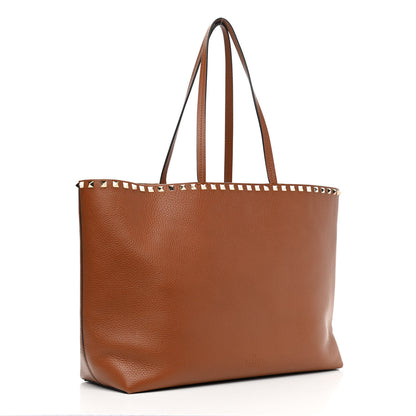 Valentino Garavani Grained Calfskin Rockstud Shoulder Tote Tan 3 of 10