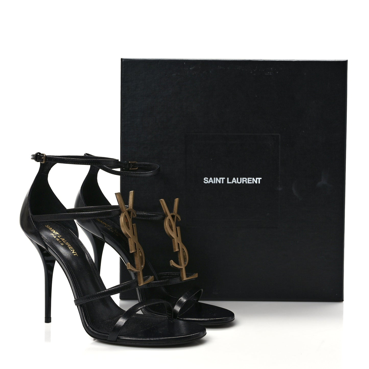 Patent Cassandra 100 Ankle Strap Sandals 40 Black Gold