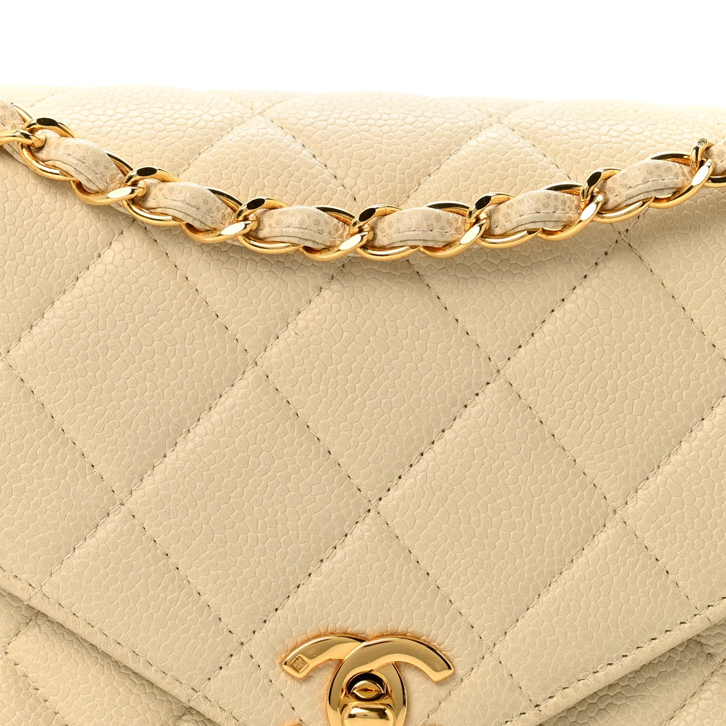Caviar Quilted Medium Single Flap Light Beige
