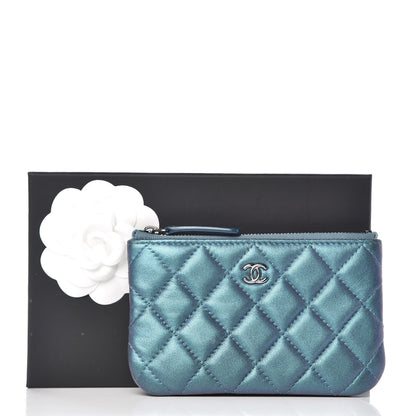 Chanel Iridescent Lambskin Quilted Small Cosmetic Case Turquoise 8 of 8