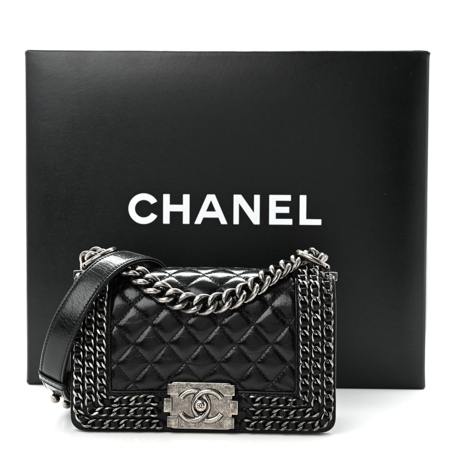 Chanel Glazed Calfskin Quilted Small Boy Chained Flap Black 11 of 11