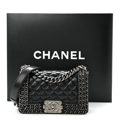 Chanel Glazed Calfskin Quilted Small Boy Chained Flap Black 11 of 11