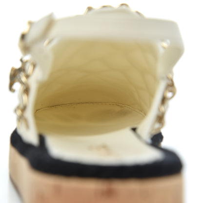 Chanel Lambskin Calfskin Cap Toe Chain Mules Sandals 38 Ivory Black 24 of 25