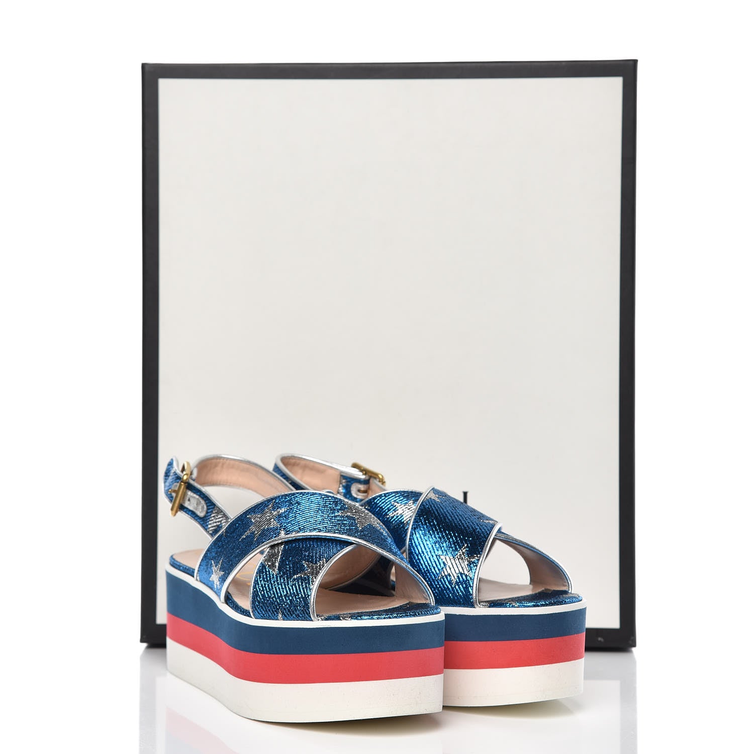 Gucci Lurex Starry Sky Crossover Platform Sandals 37.5 Bleuette Silver 8 of 8