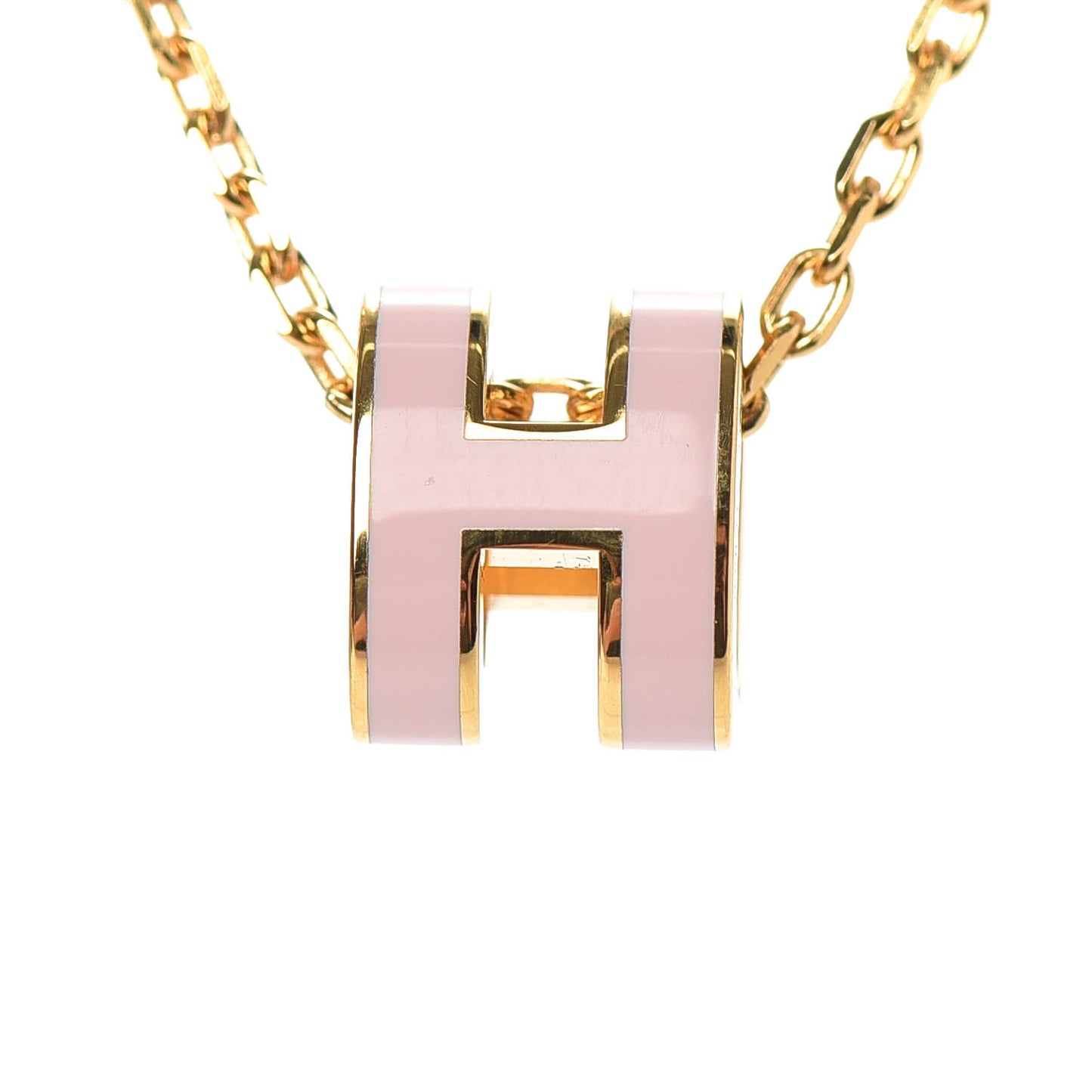 Lacquered Gold Mini Pop H Pendant Necklace Rose Dragee