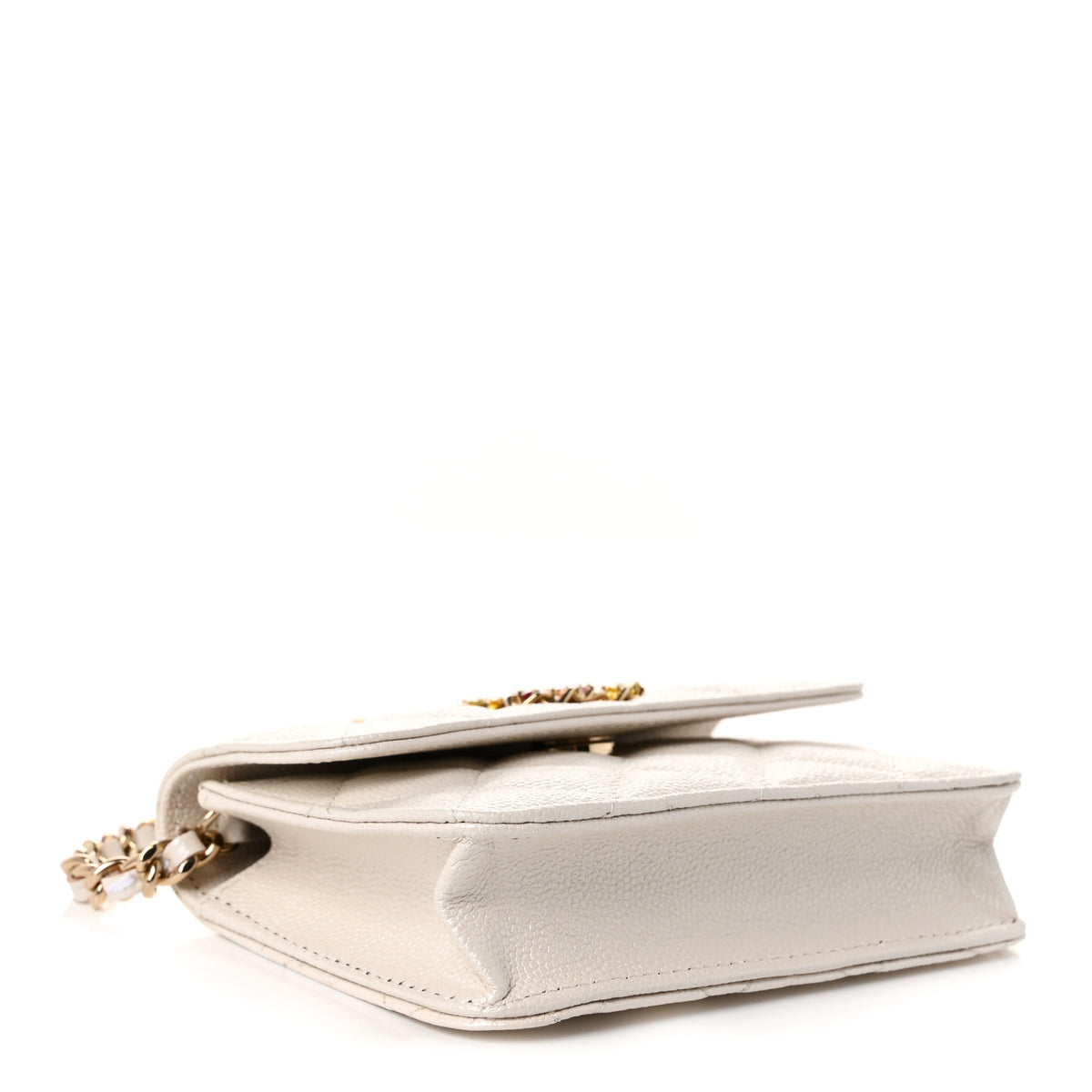 Chanel Caviar Quilted Crystal CC Clutch With Chain White 4 of 11