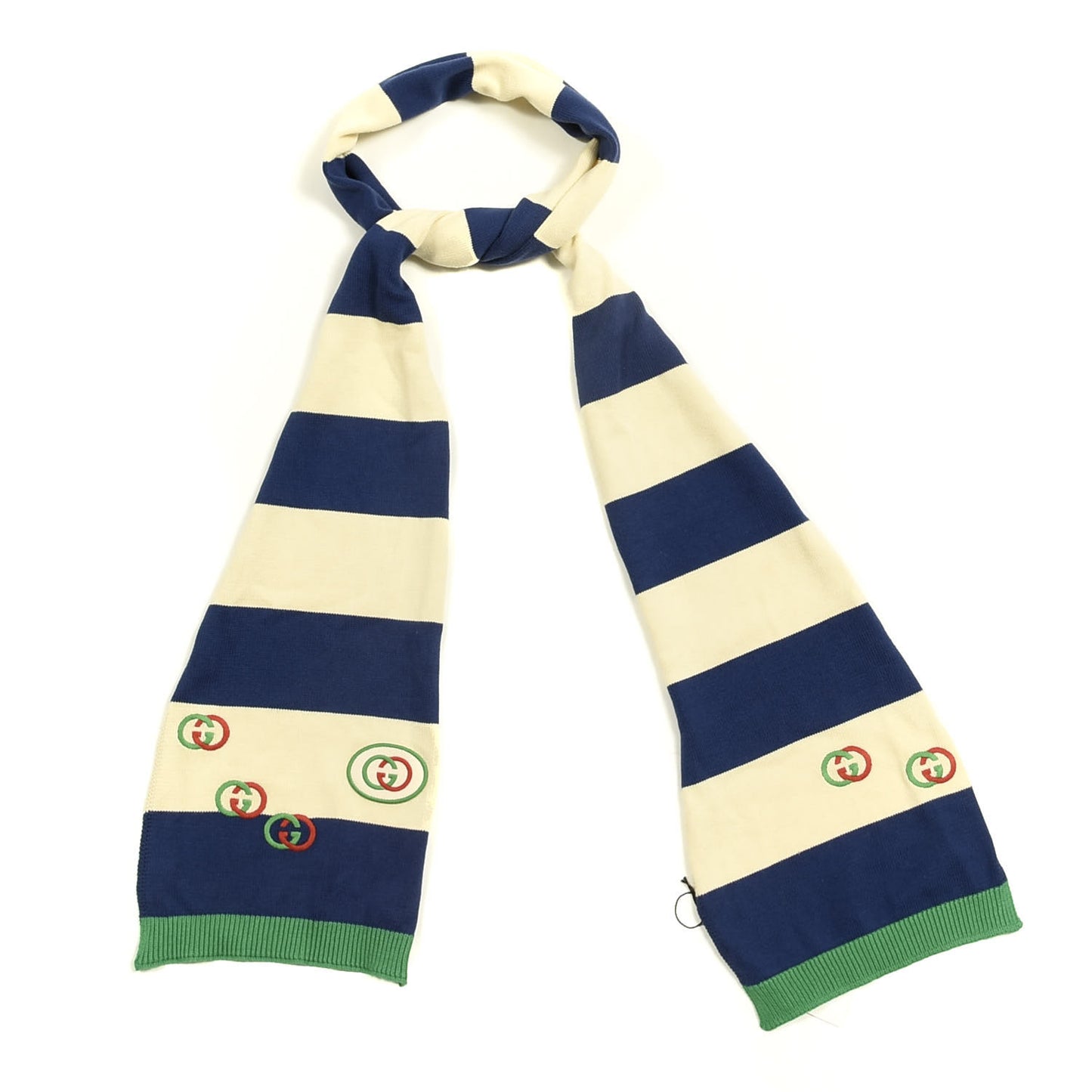 Cotton Striped Interlocking G Scarf Blue Green