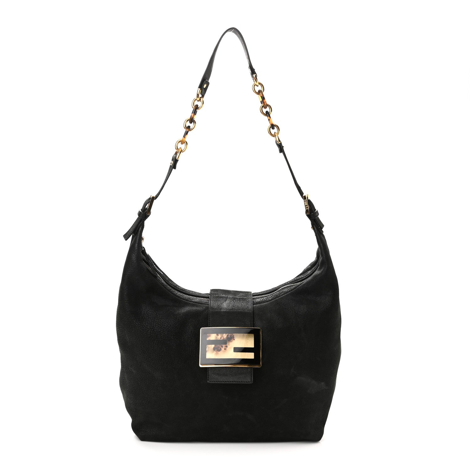 Fendi Vitello Savana Forever Hobo Black Tartaruga Natural 1 of 9