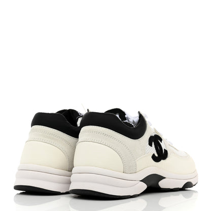 Chanel Mesh Suede Calfskin Grained Calfskin Womens CC Sneakers 39 White Black 4 of 8