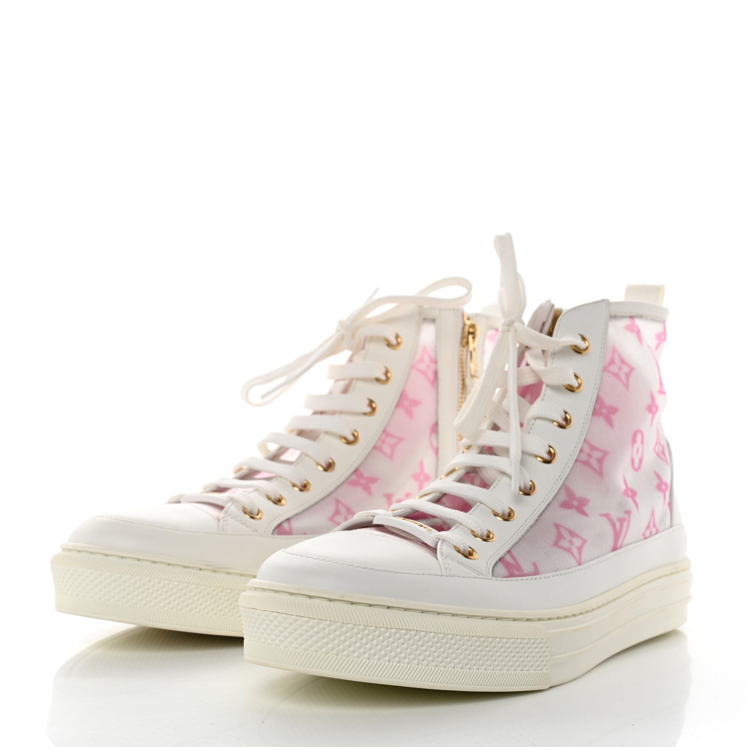 Louis Vuitton Technical Fabric Calfskin Monogram Printed Stellar Sneaker Boots 40 Pink 3 of 9