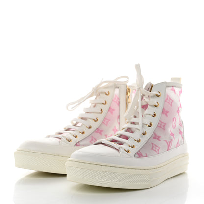 Louis Vuitton Technical Fabric Calfskin Monogram Printed Stellar Sneaker Boots 40 Pink 3 of 9